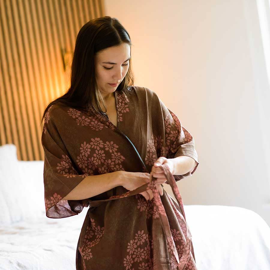 Women's Hand Block Printed Kimono Robe-Dress - Autumn Breeze
