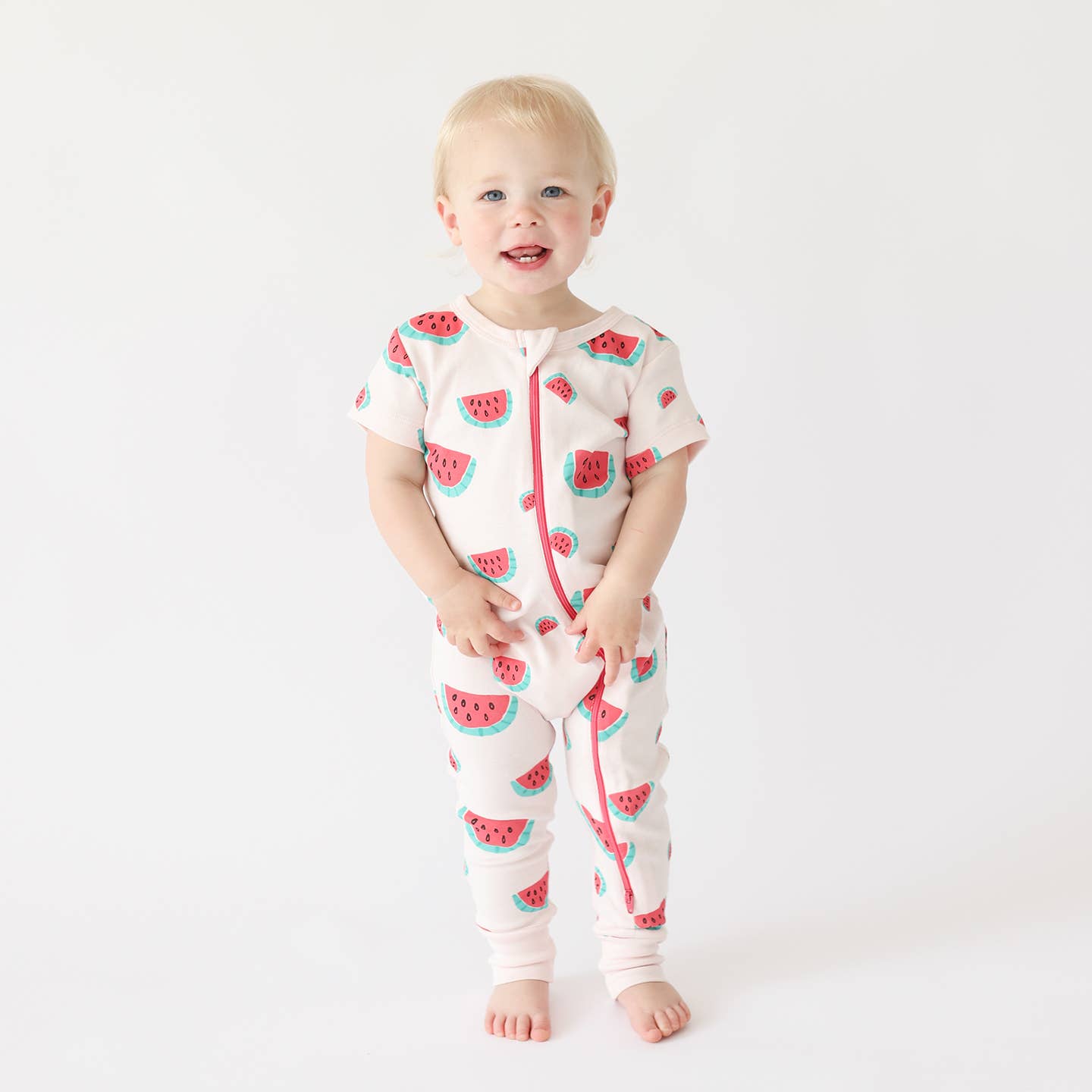 Signature Print '2-Way' Zip Romper - Short Sleeve