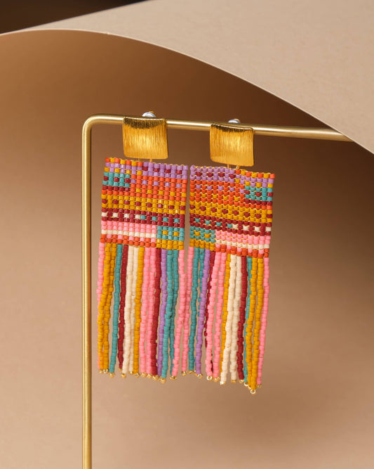Striped Knit Fringe Earrings (Warmed Earth)