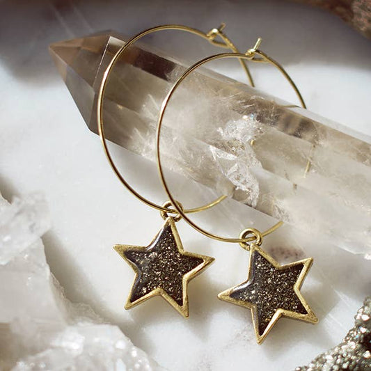 Crushed Gem Star Hoop Earrings