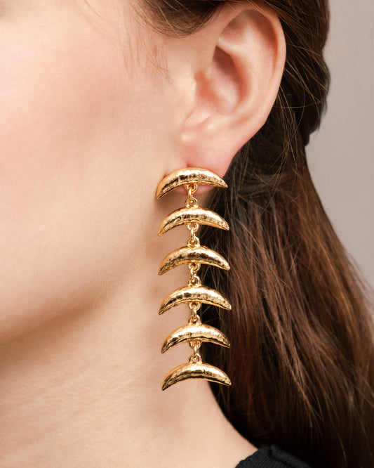 Gold Cascading Crescent Drop Earrings