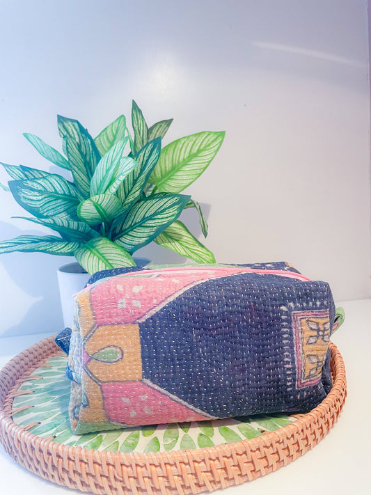 Vintage Kantha Zipper Box Pouch