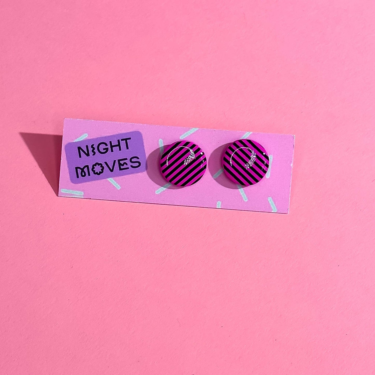 Polymer Clay Pinstripe Mini Studs in Hot Pink/Black