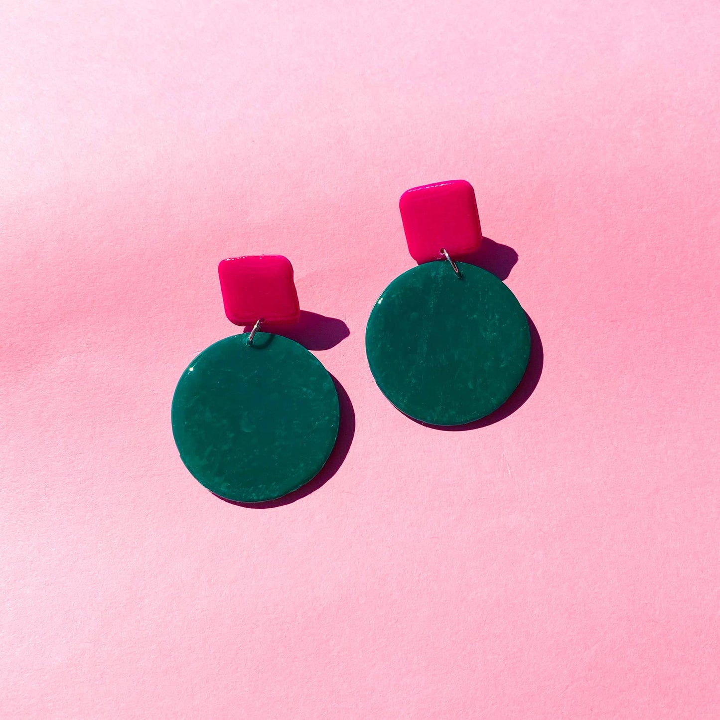Fuchsia and Dark Teal Polymer Clay Colour Block Dangles