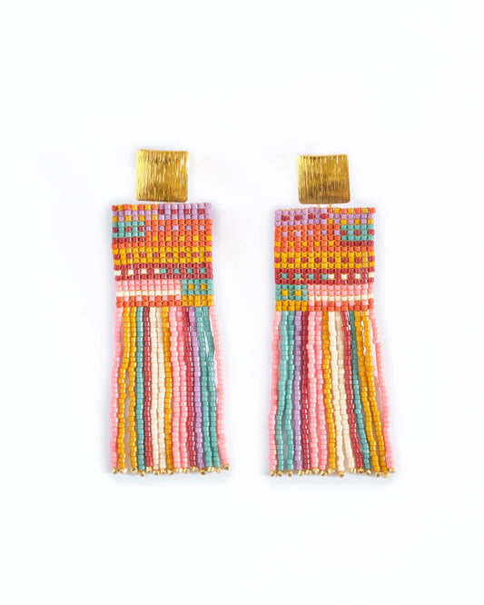 Striped Knit Fringe Earrings (Warmed Earth)