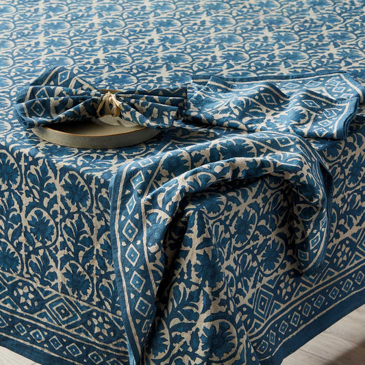 Indigo Dabu Jasmine Block Print Napkins - Set of 2