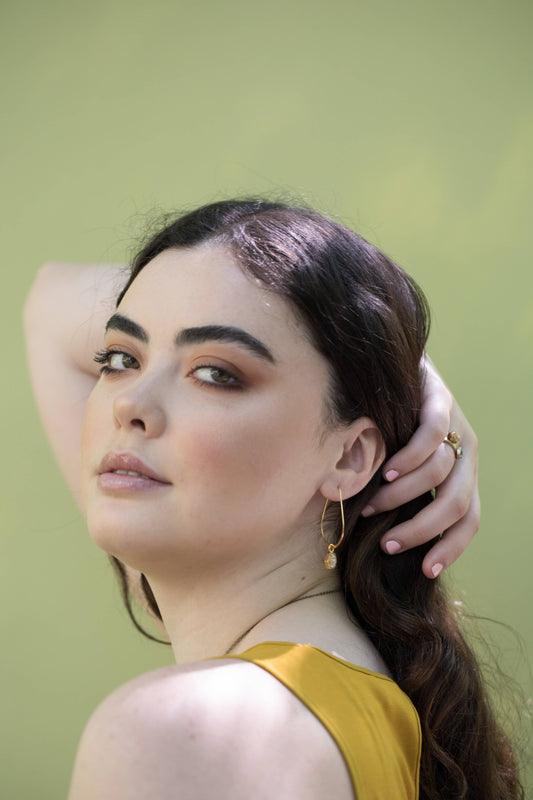 Teardrop Hoop Earrings With Hexagon Gemstone