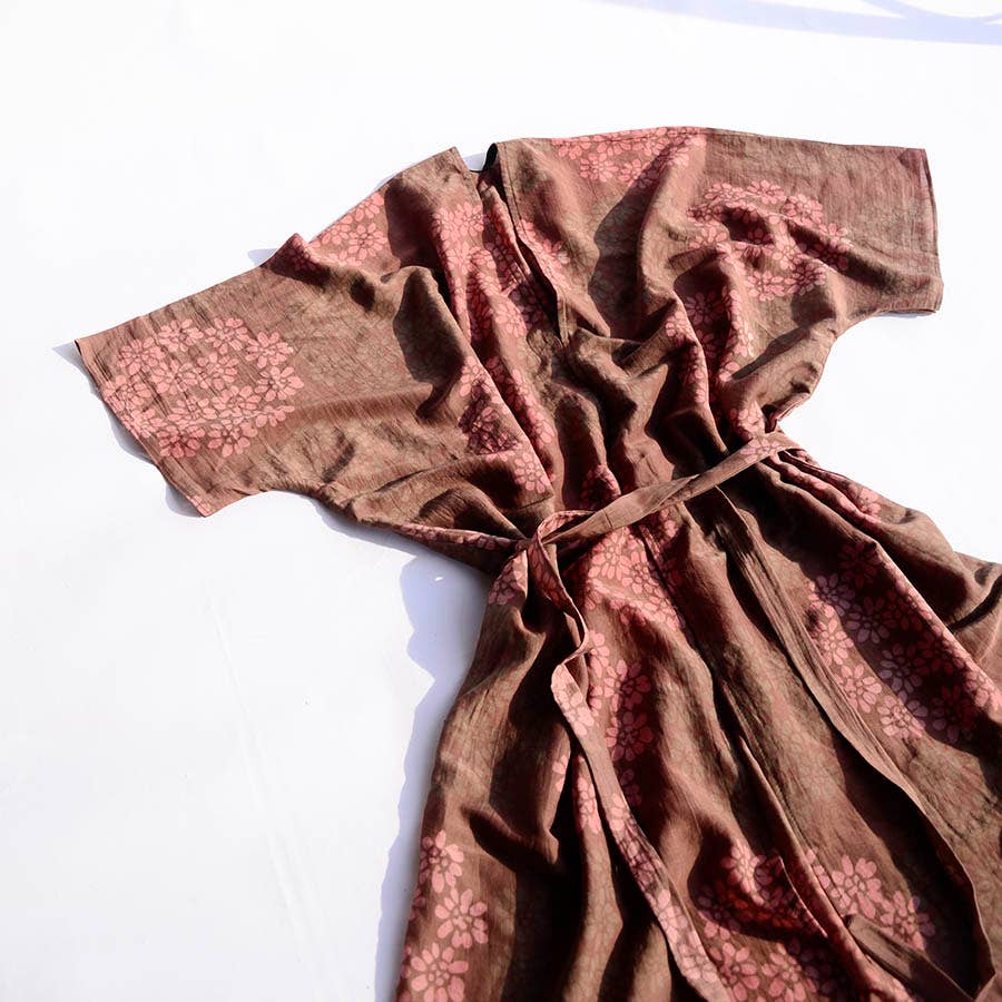 Women's Hand Block Printed Kimono Robe-Dress - Autumn Breeze