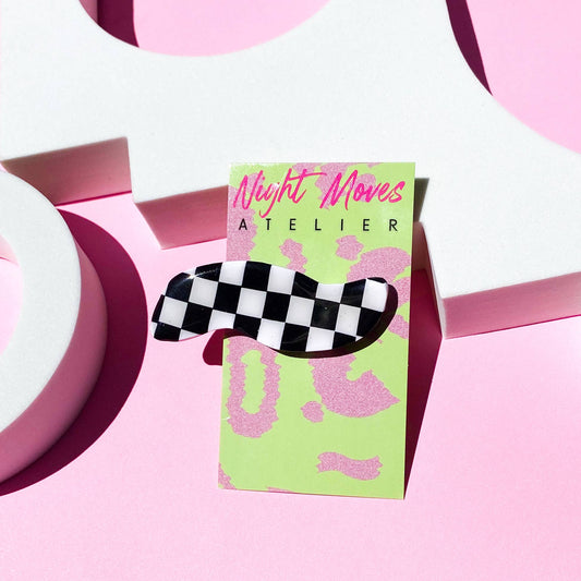 Polymer Clay Checkerboard Hair Clips in Black and White