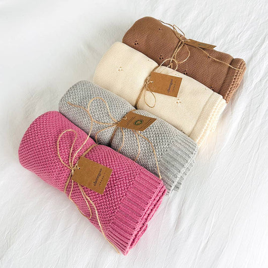 Organic Knit Baby Blanket - Raspberry