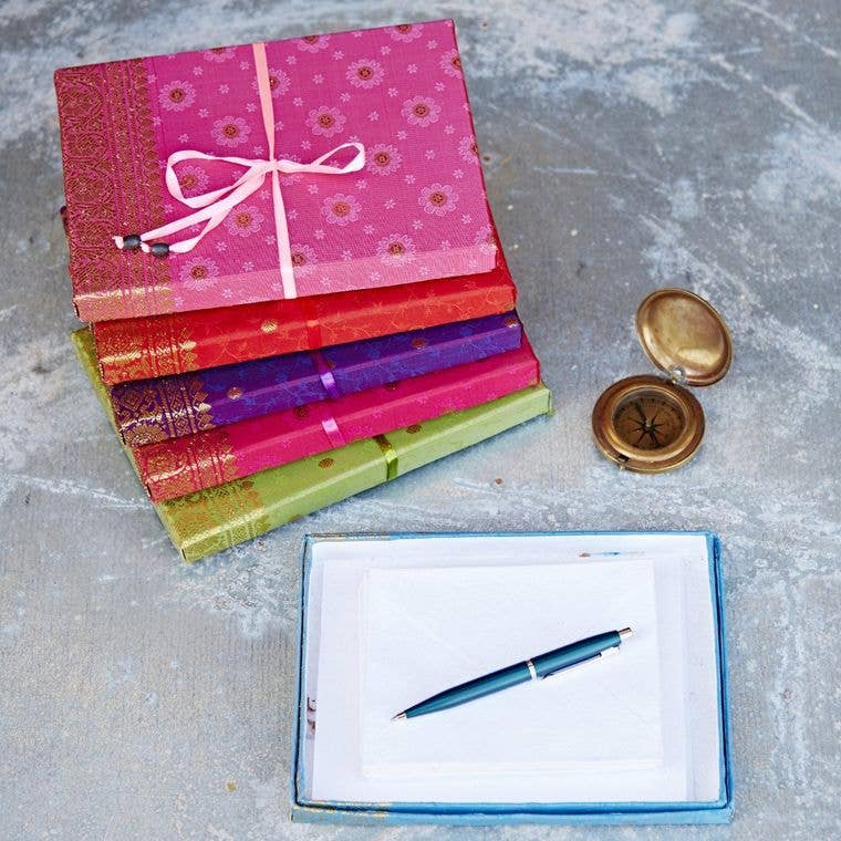 Handgefertigtes Sari-Schreibset – Briefpapier-Set