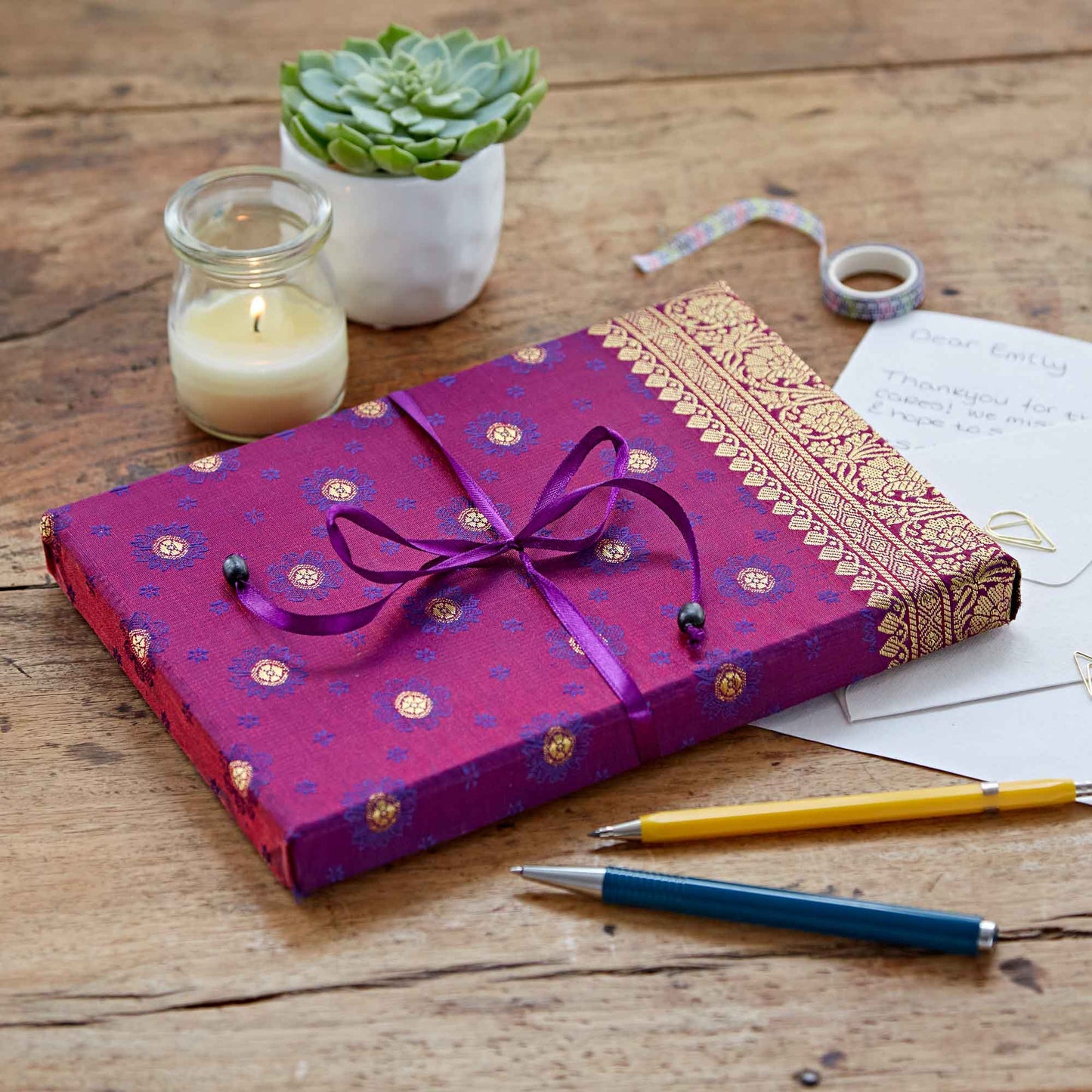 Handgefertigtes Sari-Schreibset – Briefpapier-Set
