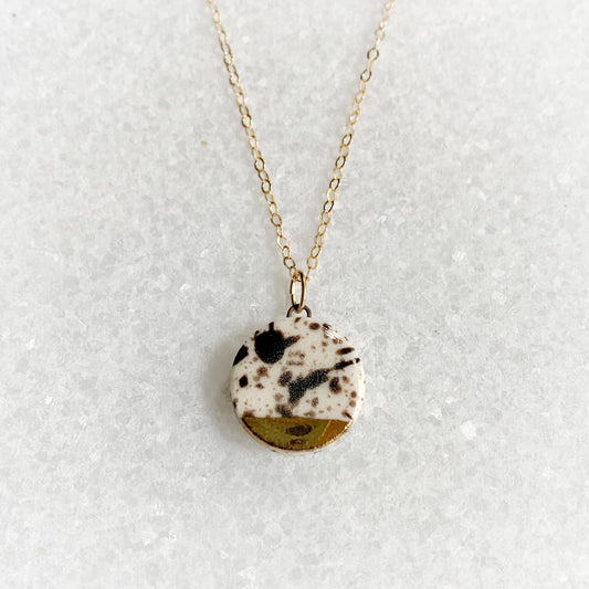 Small Circle Necklace - Black Splatter/Gold