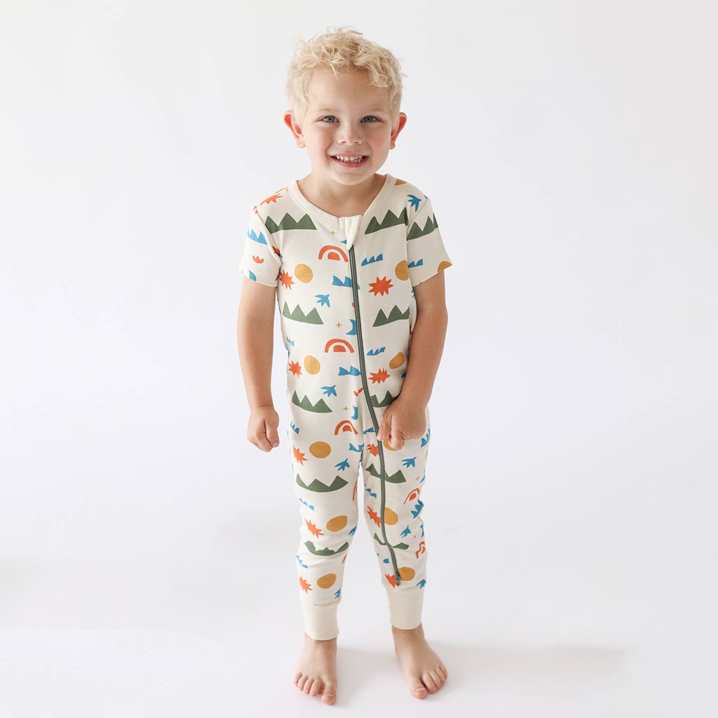 Signature Print '2-Way' Zip Romper - Short Sleeve