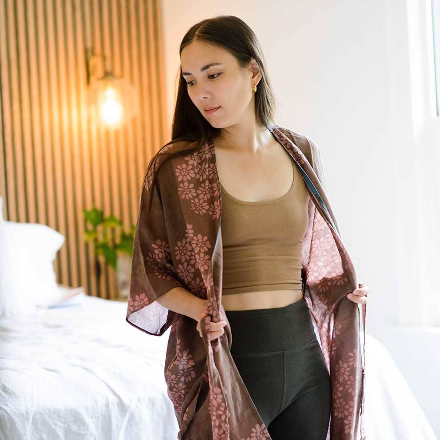 Women's Hand Block Printed Kimono Robe-Dress - Autumn Breeze