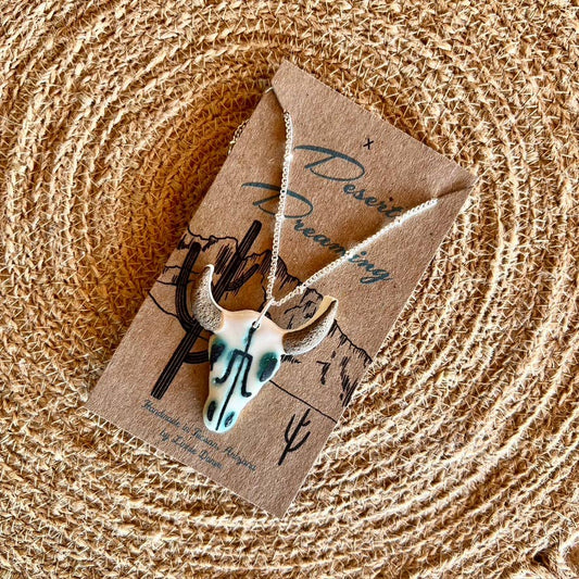 Desert Dreaming Ceramic Cow Skull Necklace