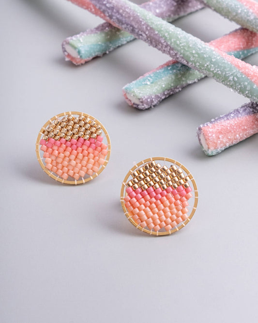 Beaded Handwoven Sweet Tart Stud Earrings