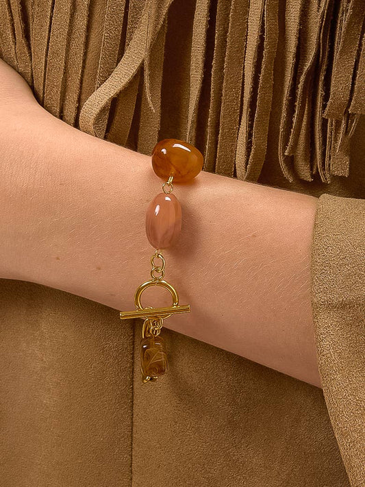 Kenlie 18K Gold Non-Tarnish Agate Charm Bracelet