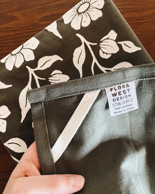 Green Floral Organic Cotton Tea Towel