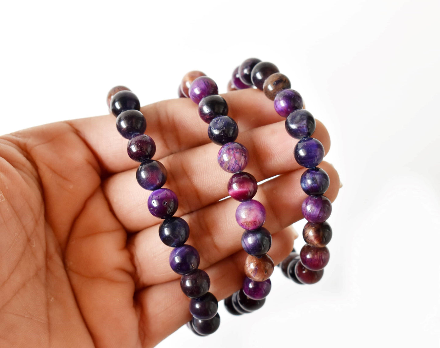 Tiger Cats Eye Violet Gemstones Bracelets