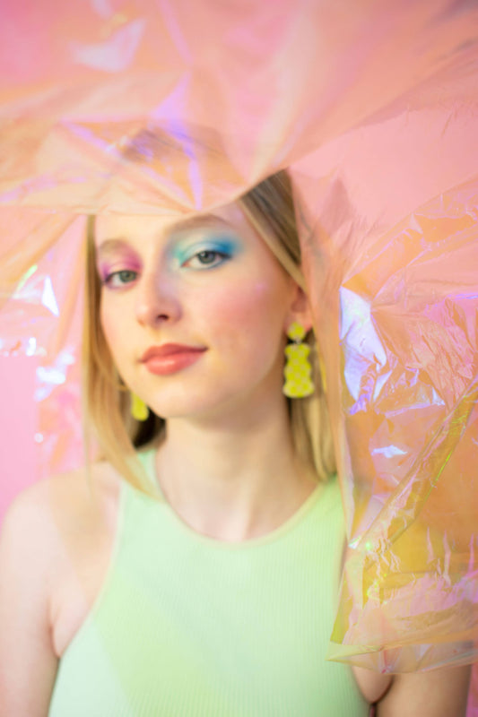 Polymer Clay Abstract Earrings in Neon Checker