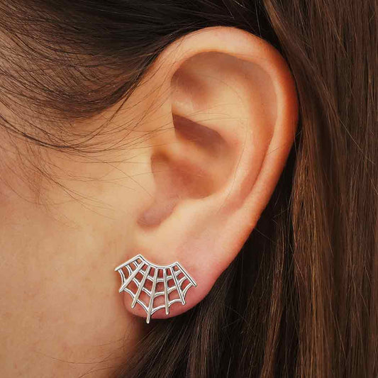 Sterling Silver Spider Web Post Earrings