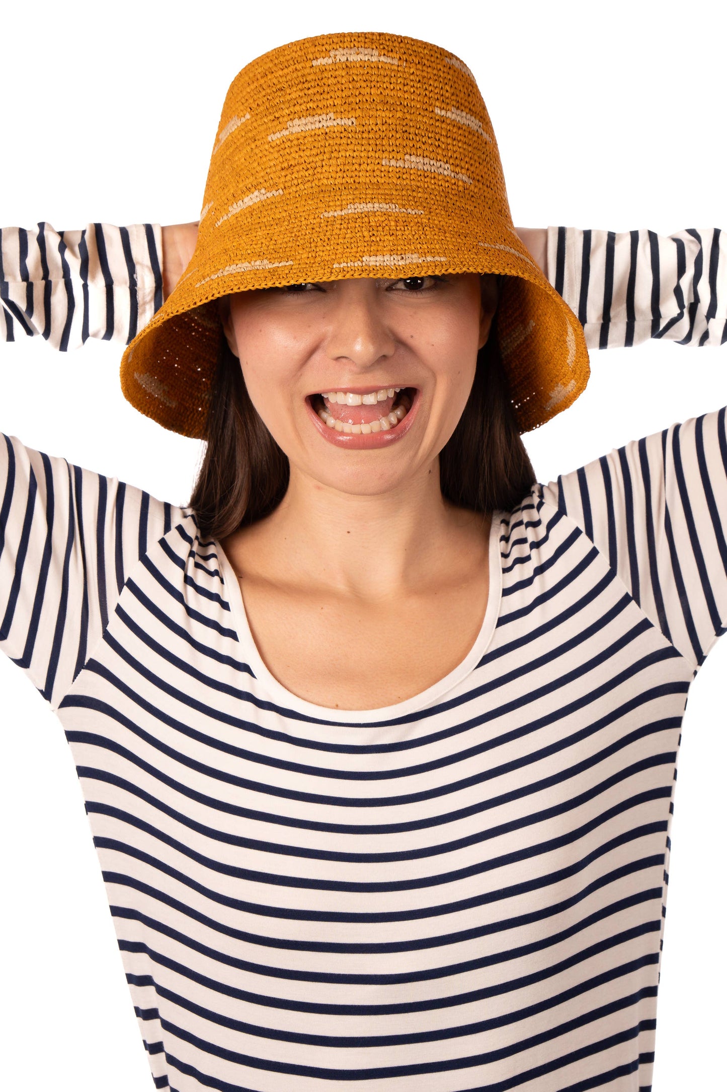 2.5" Brim Taylor Crochet Bucket Straw Hat with Zebra Stripes