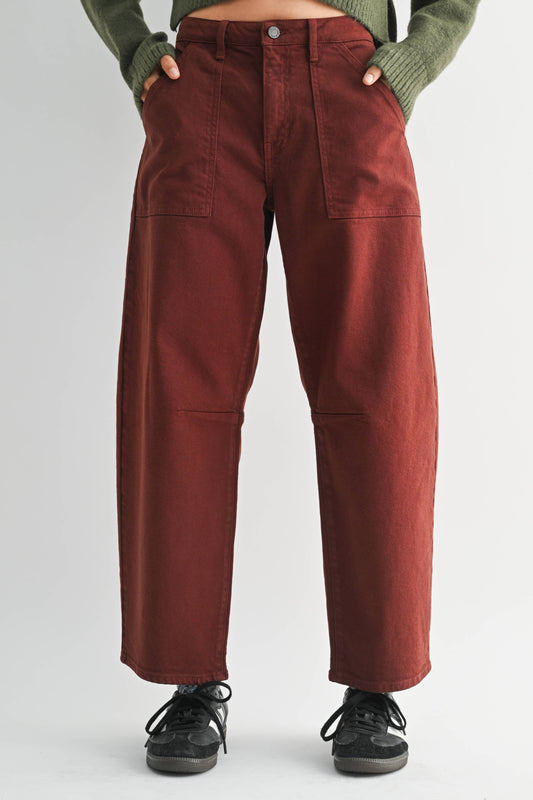 Cinnamon Utility Seamed Barrel Jean