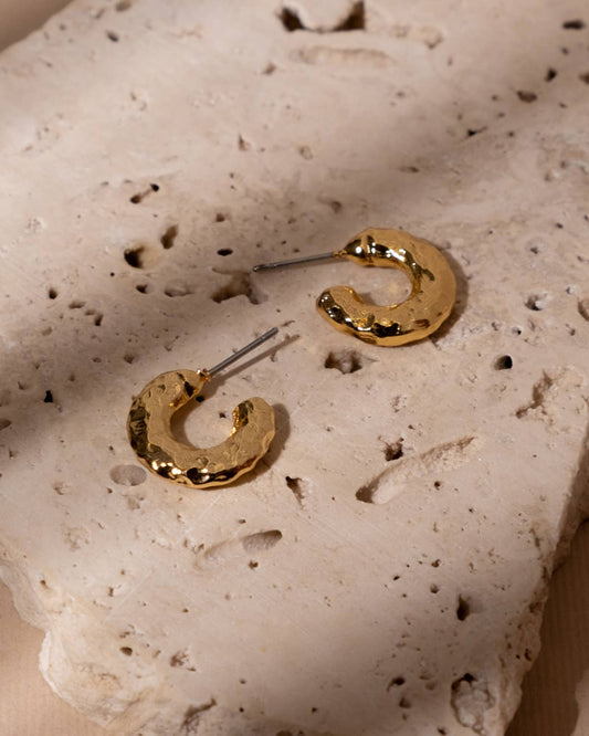 Gold Hammered Mini Hoop Earrings