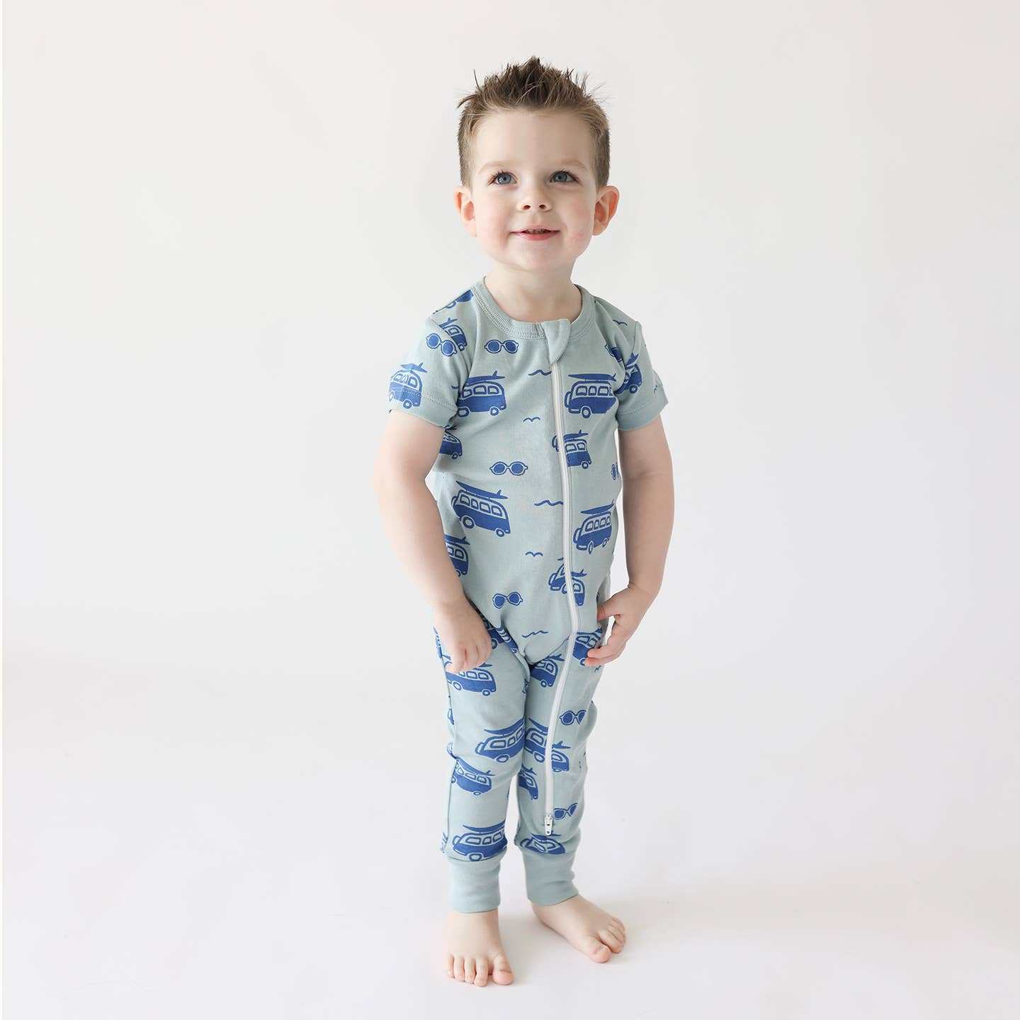 Signature Print '2-Way' Zip Romper - Short Sleeve