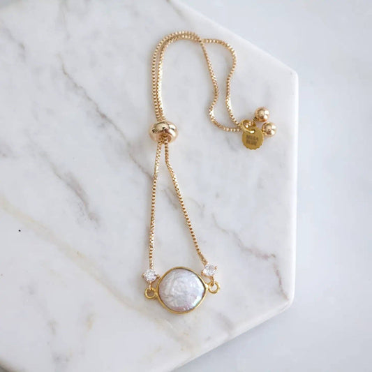 Pearl Coin CZ Adjustable Bracelet