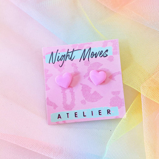 Polymer Clay Mini Heart Studs in Pastel Pink