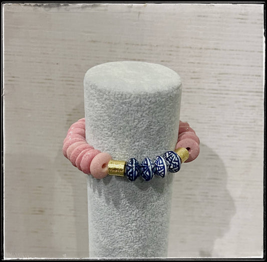 Pink Ashanti Glass & Chinoiserie Bracelet