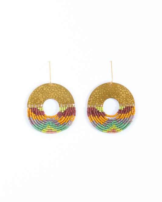 Circular Fringe Earrings (Green)