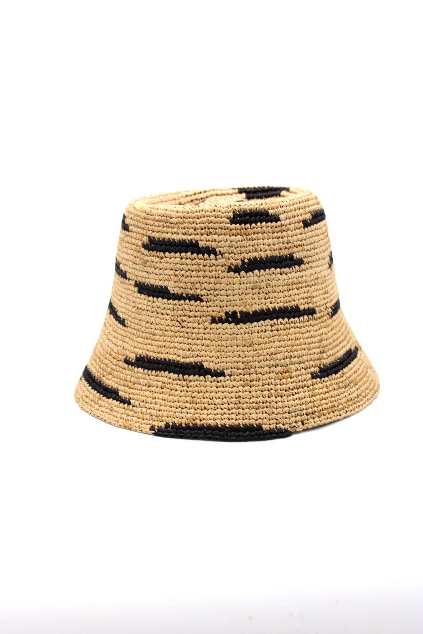 2.5" Brim Taylor Crochet Bucket Straw Hat with Zebra Stripes