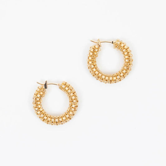 Gold Delica Small Beaded Hoop Earrings