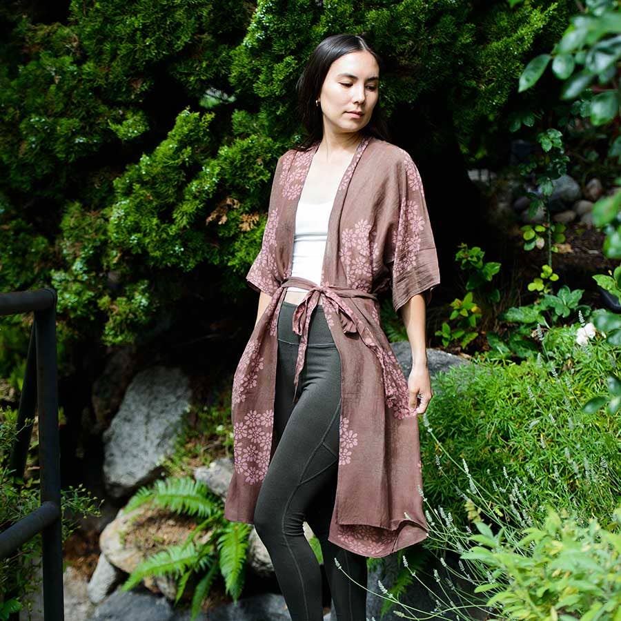 Women's Hand Block Printed Kimono Robe-Dress - Autumn Breeze