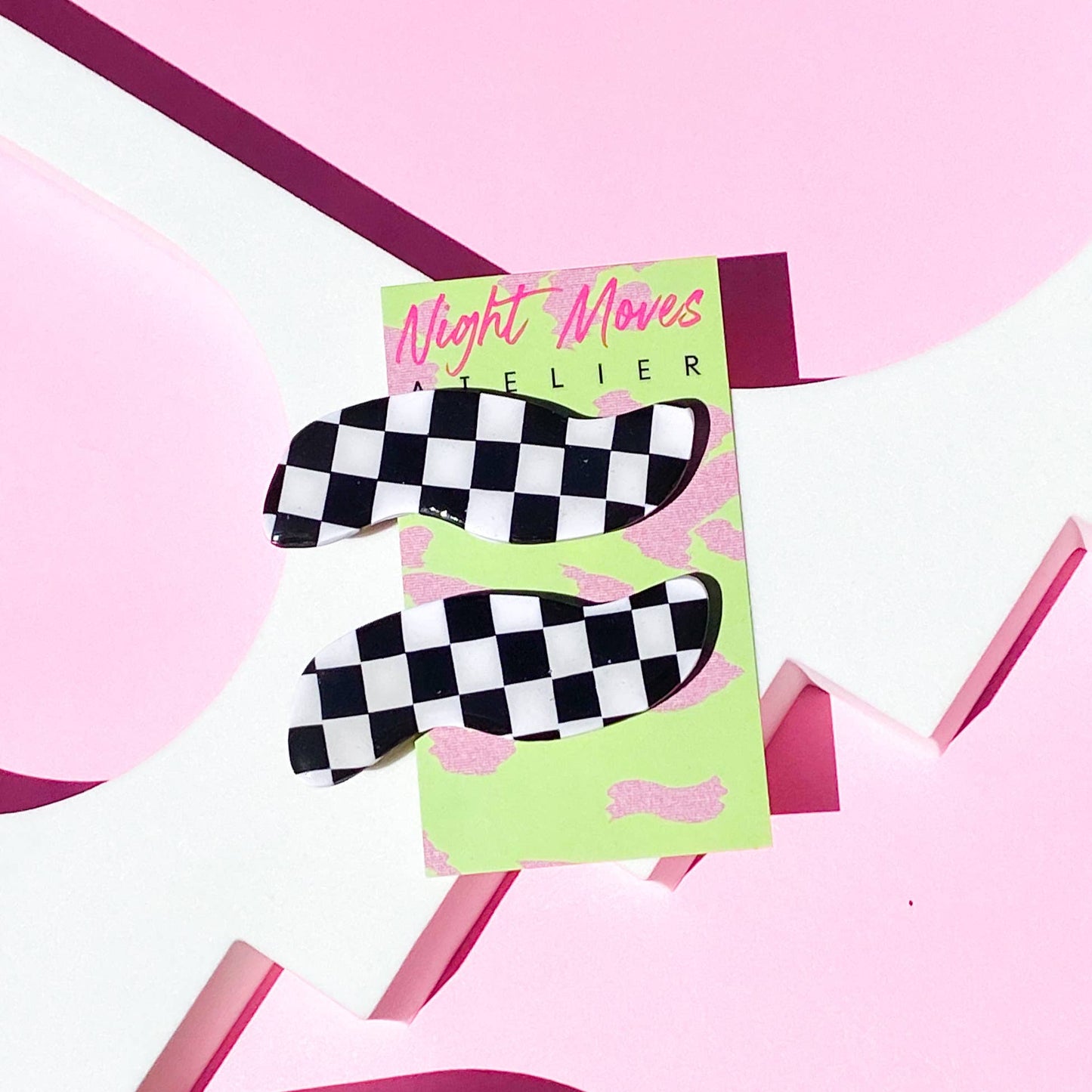 Polymer Clay Checkerboard Hair Clips in Black and White