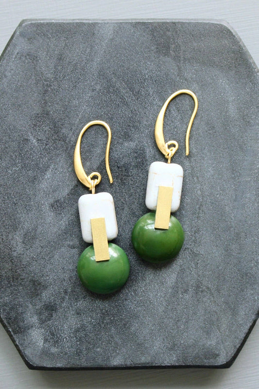Hunter green and gray earrings