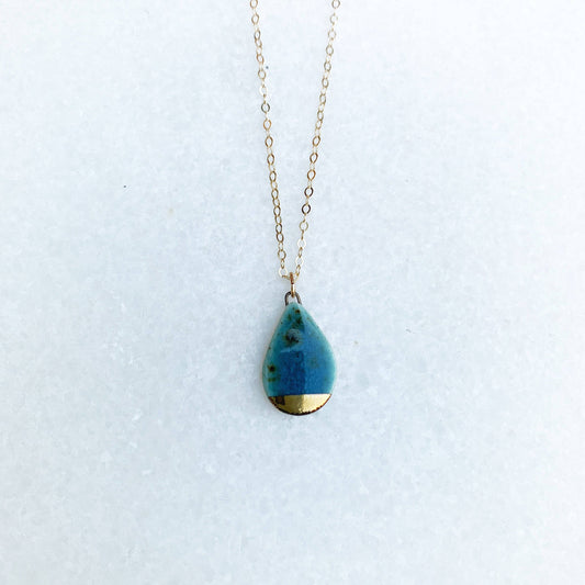 Small Teardrop Necklace - Teal/Gold