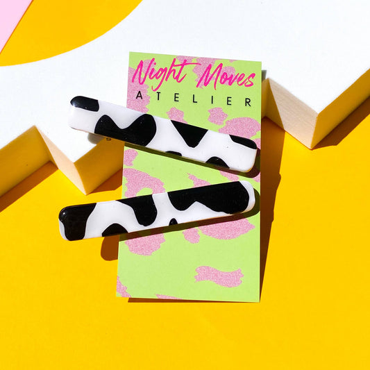 Cowprint Polymer Clay Hair Clip