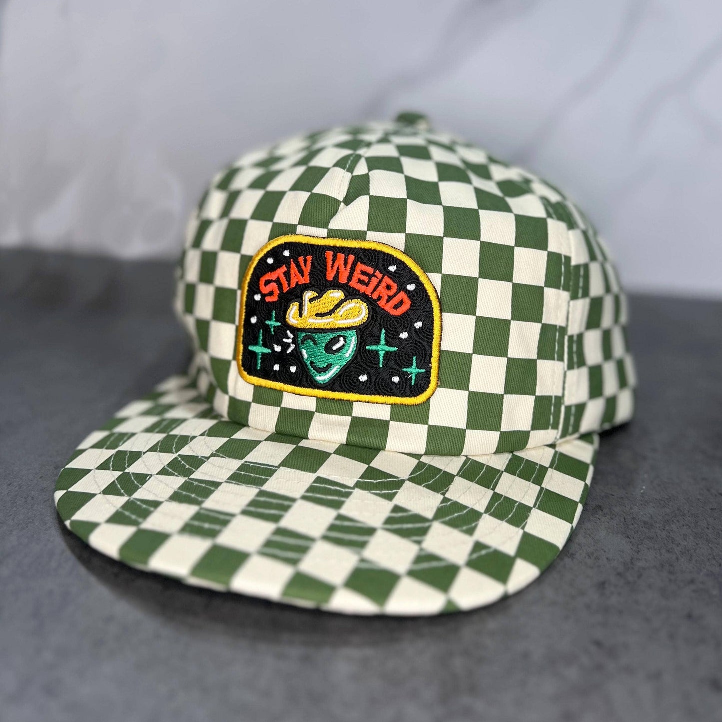 Stay Weird 5-Panel Checkered Floppy Hat