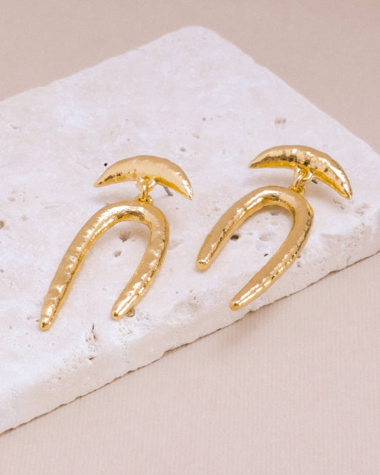 Gold Lunar Arc Drop Earring