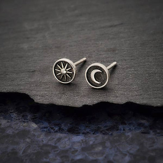 Bronze Raised Sun and Moon Earrings