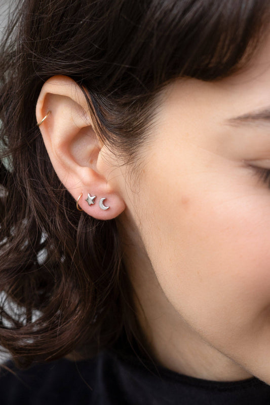 Universe Moon Studs - 18K Gold Plated / White Gold