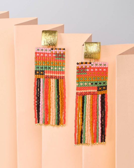 Striped Knit Fringe Earrings (Sweet Escape)