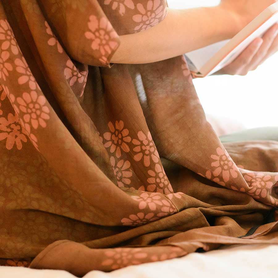 Women's Hand Block Printed Kimono Robe-Dress - Autumn Breeze