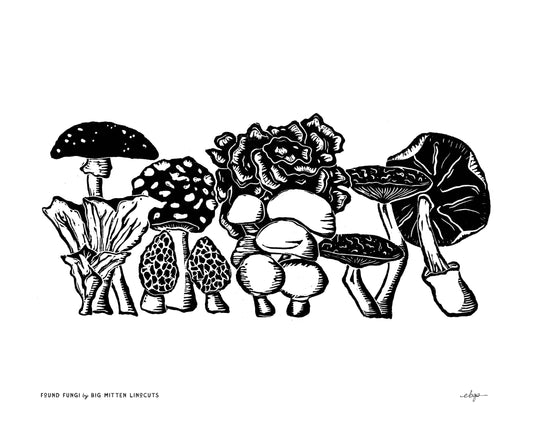 Found Fungi Linoprint