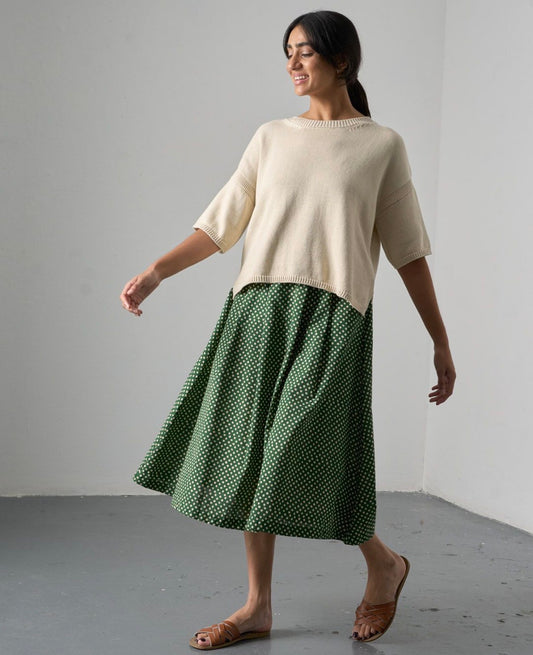 Wander Midi Skirt - Green Polka