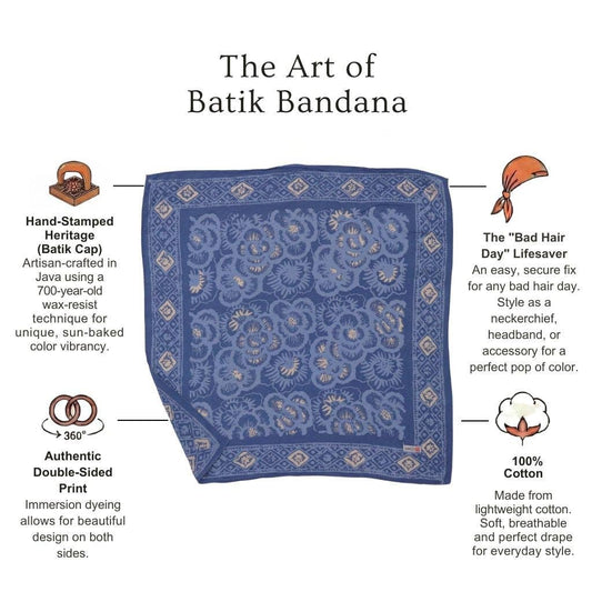 Hand Dyed Batik Bandana - Blue Roses